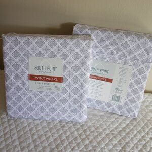 Two New 4-piece Twin XL Sheet Sets Stamped Grey Medallion by SOUTH POINT